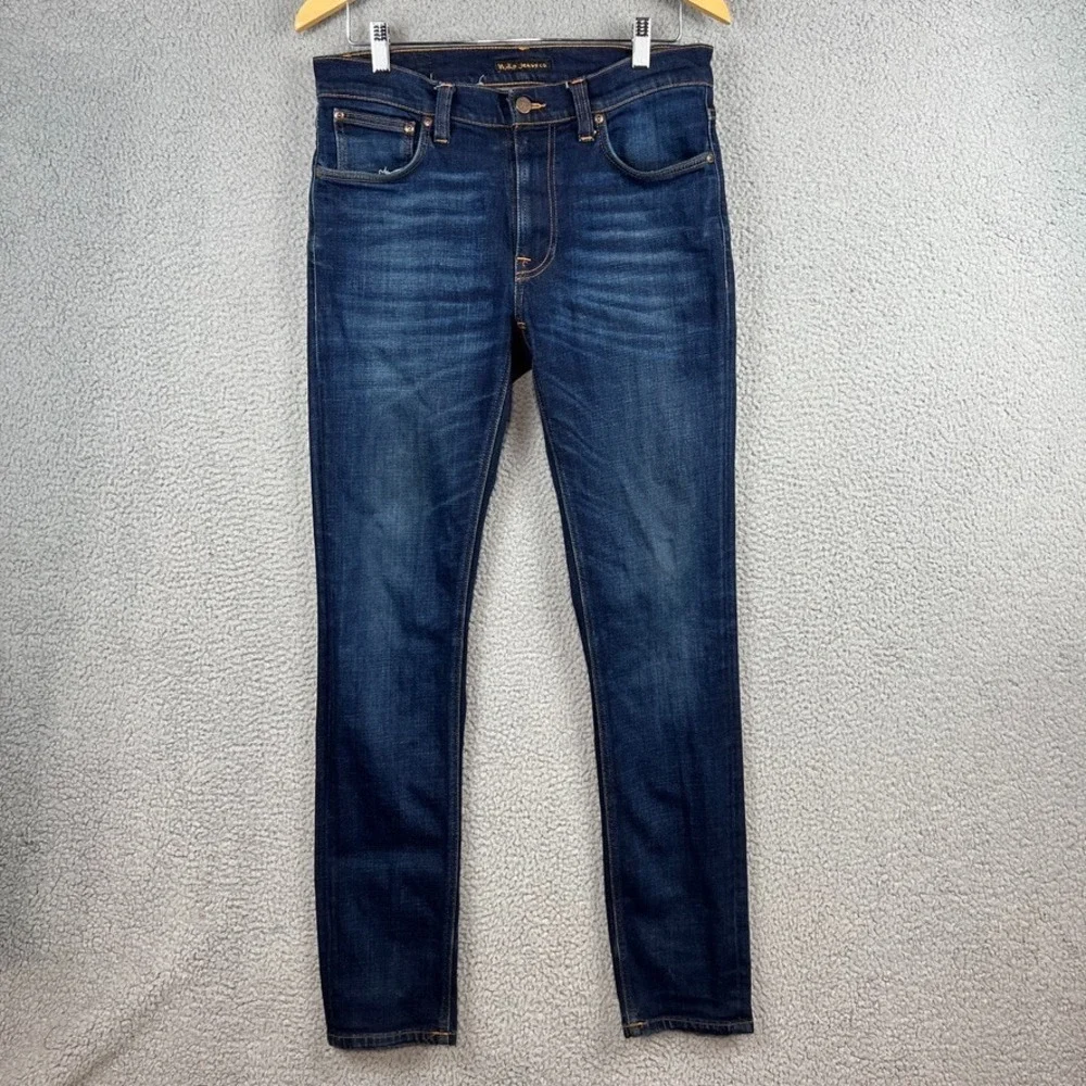 Nudie Jeans Mens 30x34‎ (A: 32x33) Blue Dark Wash Slim Fit Organic Cotton